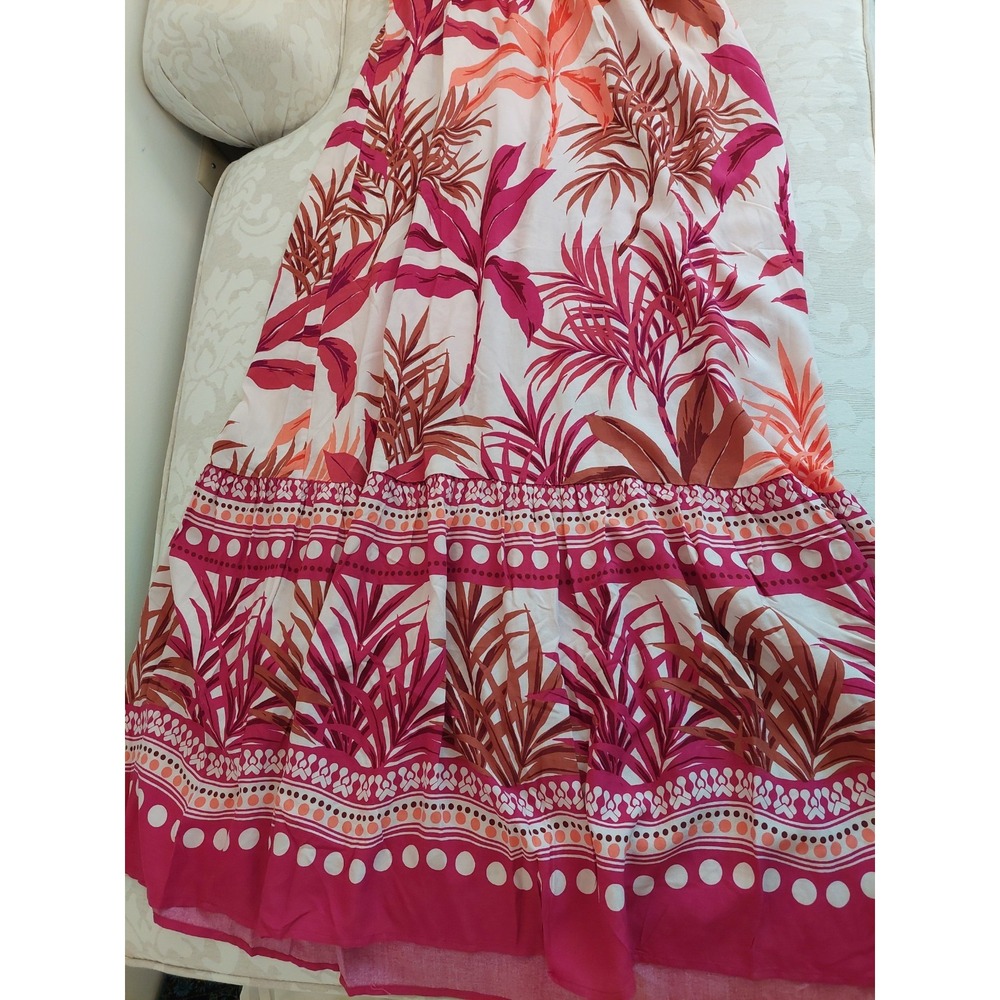 Lipsy London Palm Print Maxi Dress Red With Vibrant Palm Leaves Viscose Sz 6 NEW - Picture 7 of 12